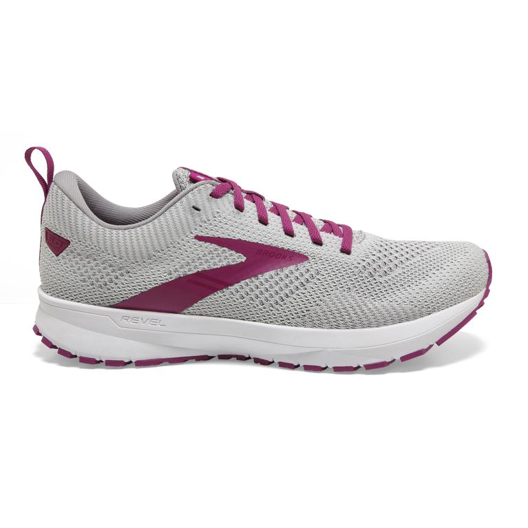 Brooks Revel 5 Performance Road Running Shoes - Women's - Grey/White/Baton Rouge (98736-MRWP)